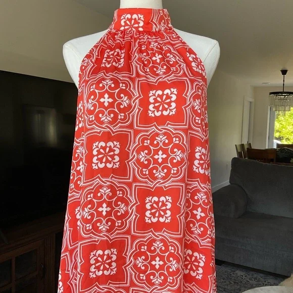 Ann Taylor Tiled Flowy Tie Neck Halter Maxi Dress - Picture 8 of 12